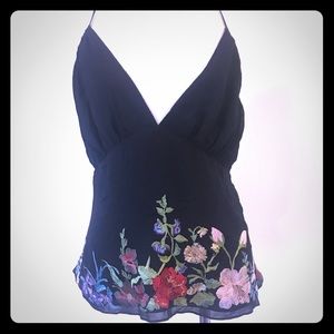 DKNY Halter Top w/ Floral Embroidery